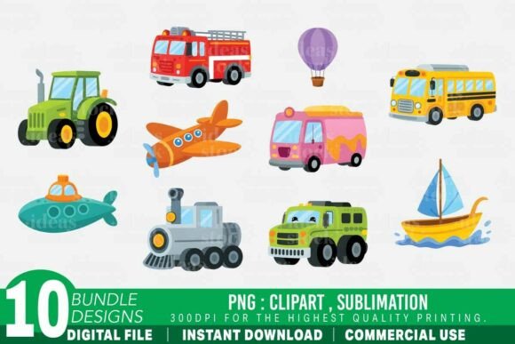 Back to School Cute Vehicles Clipart: Graphics for Crafts and Content