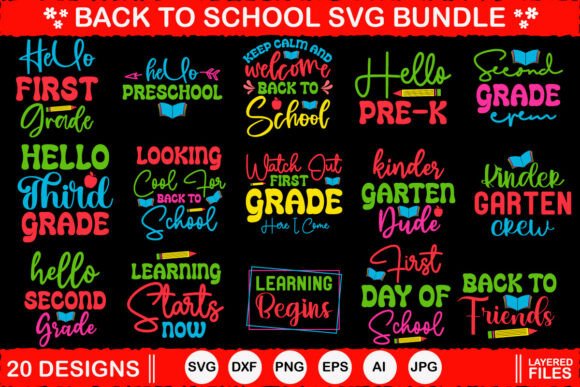 Back to School SVG Bundle, 20 Designs